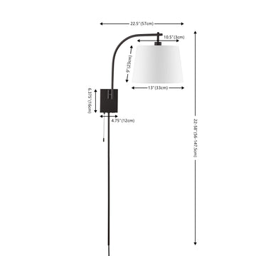 Gosling 22.5" Mid-Century Modern Plug-In or Hardwired Iron LED Gooseneck Swing Arm Wall Sconce with Pull-Chain and USB Charging Port - JONATHAN Y